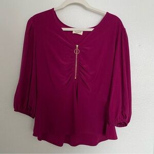 Pink Ruched 3/4 Sleeve Blouse